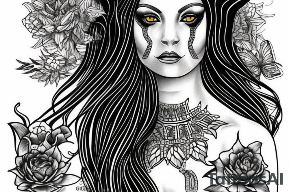 sphynx girl complete black tattoo idea