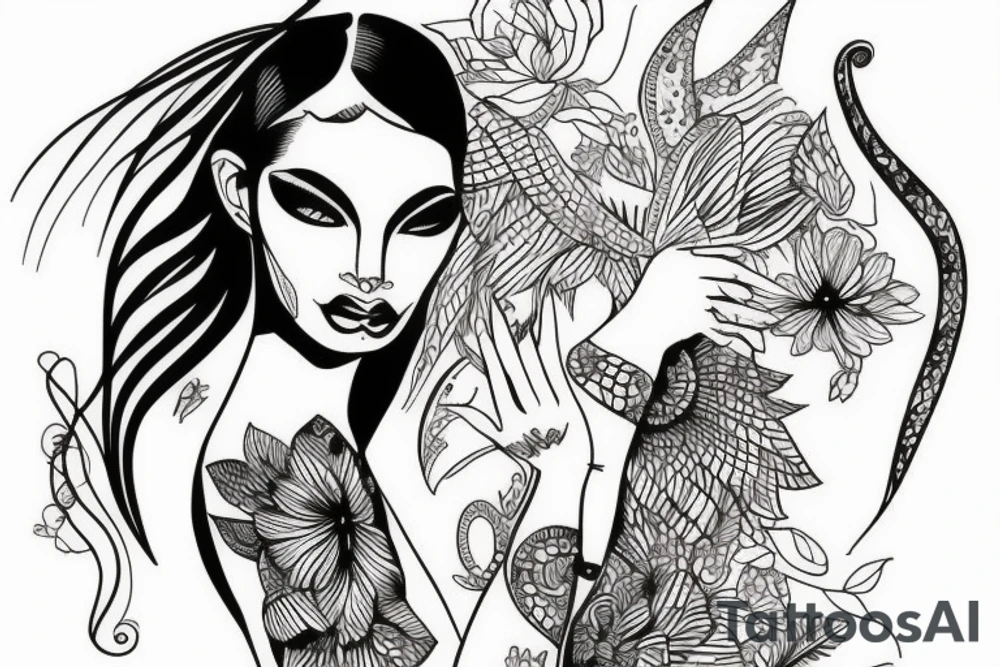 sphynx girl complete black tattoo idea