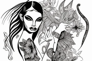 sphynx girl complete black tattoo idea