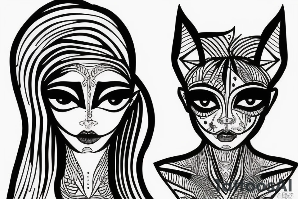 sphynx girl complete black tattoo idea