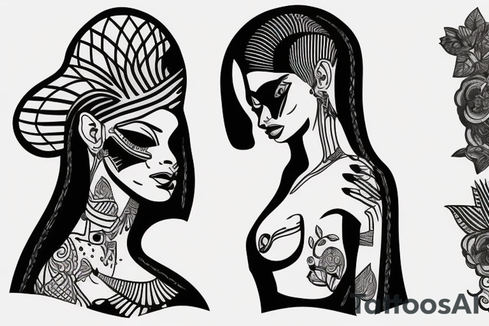 sphynx girl complete black tattoo idea