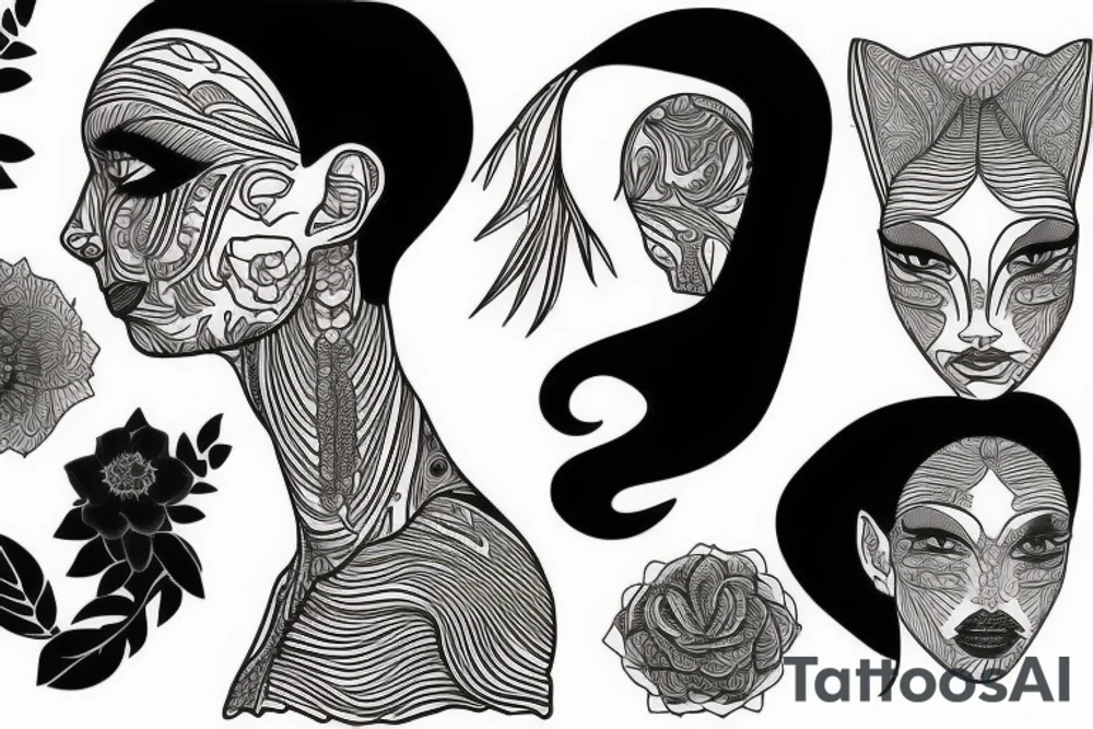 sphynx girl complete black tattoo idea