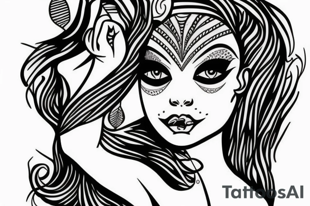 sphynx girl complete black tattoo idea