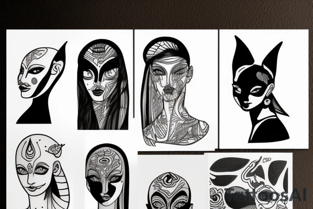 sphynx girl complete black tattoo idea