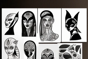 sphynx girl complete black tattoo idea