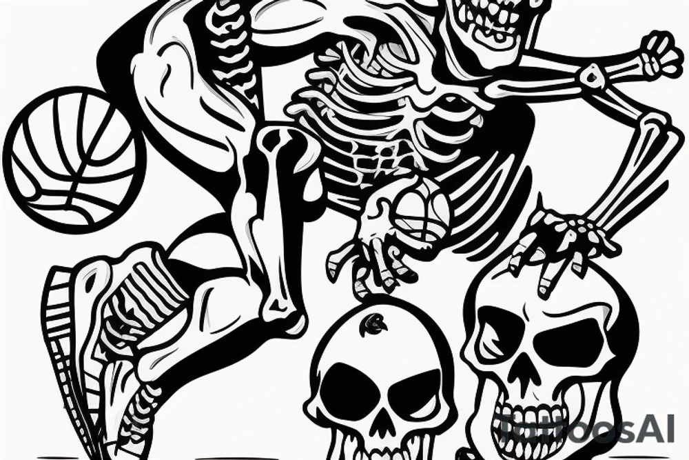 Skeleton basketball player dunking with jersey number 34 tattoo idea