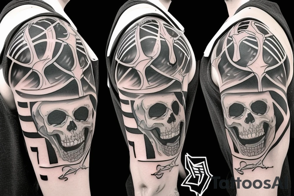 Skeleton basketball player dunking with jersey number 34 tattoo idea