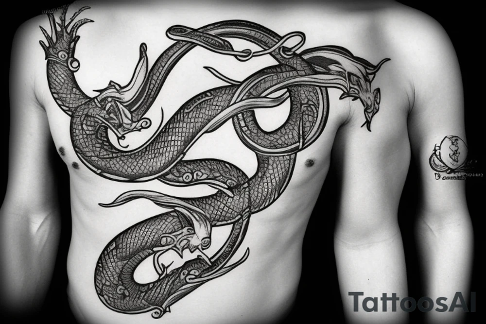 Trident with sea serpent wrapping around tattoo idea
