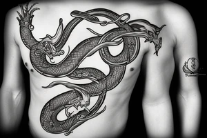 Trident with sea serpent wrapping around tattoo idea
