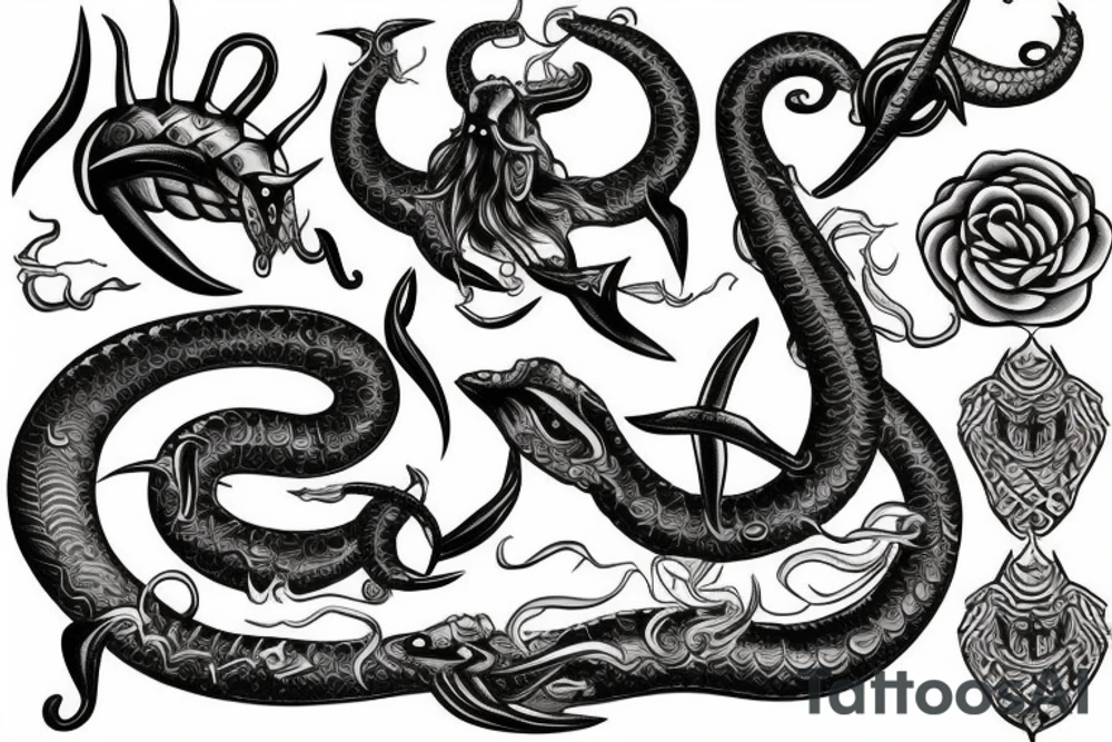 Trident with sea serpent wrapping around tattoo idea