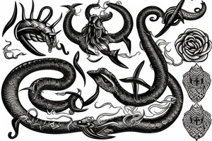 Trident with sea serpent wrapping around tattoo idea