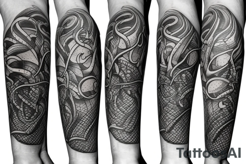 Trident with sea serpent wrapping around tattoo idea