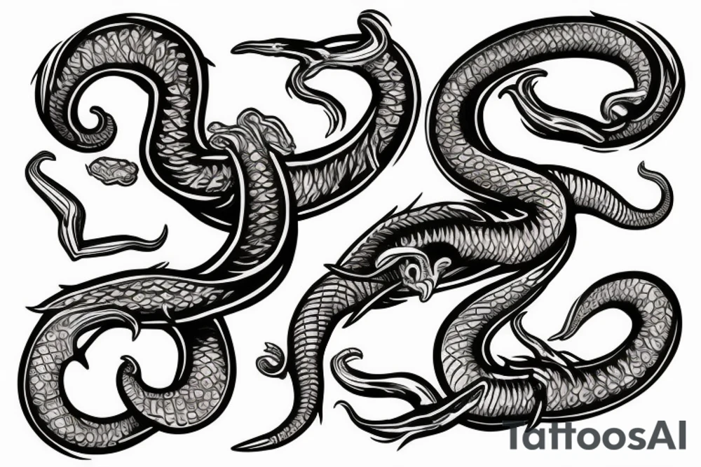 Trident with sea serpent wrapping around tattoo idea