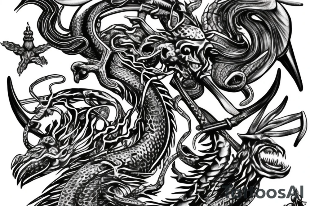 Trident with basilisk wrapped around it poseidon tattoo idea