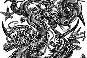 Trident with basilisk wrapped around it poseidon tattoo idea