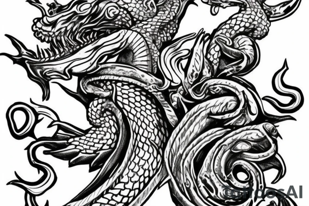 Trident with basilisk wrapped around it poseidon tattoo idea