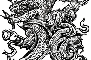 Trident with basilisk wrapped around it poseidon tattoo idea