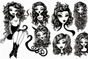gothic pinup girl with curly hair tattoo idea