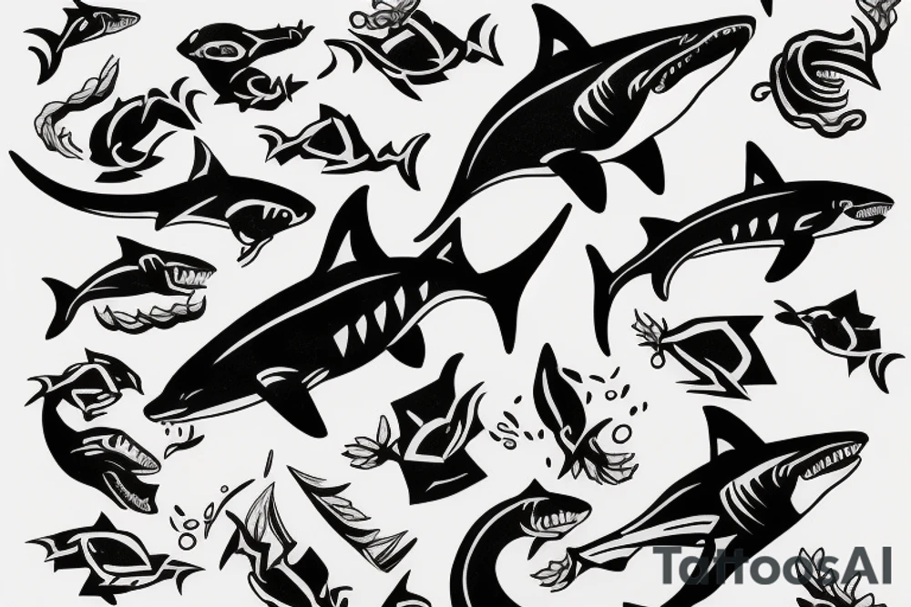 Lighting bolt shark money tattoo idea