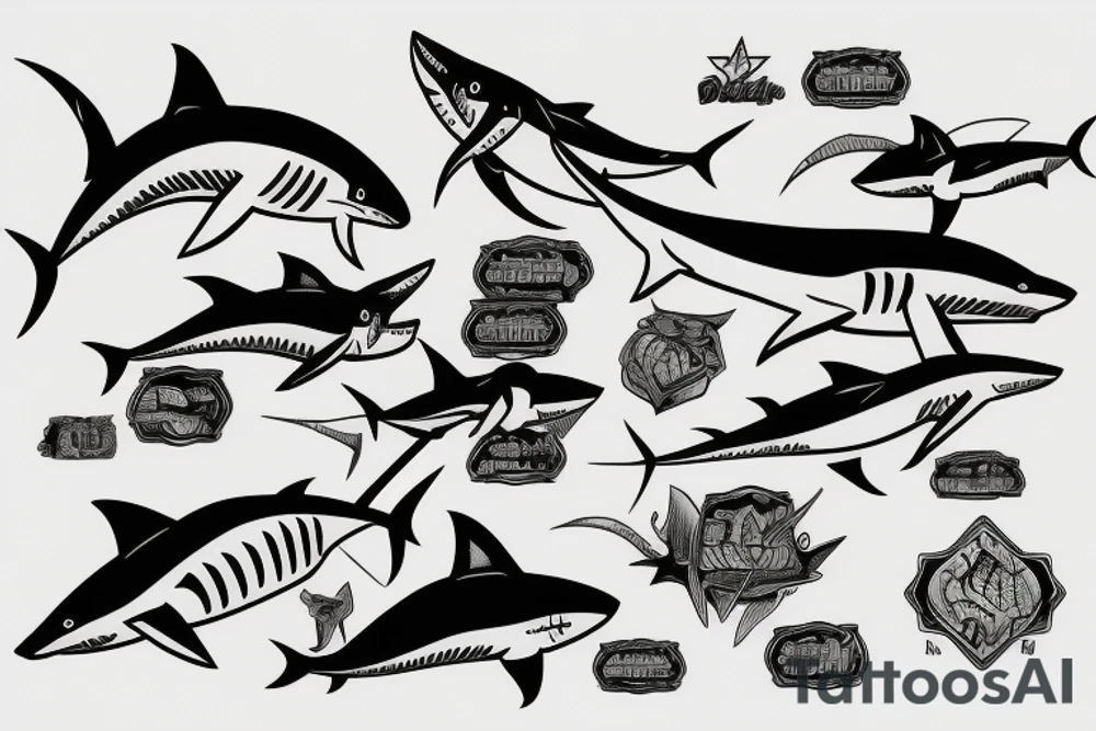 Lighting bolt shark money tattoo idea