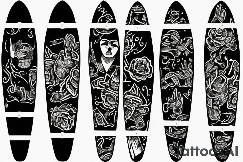 Longboard with Rest in Peace tattoo idea