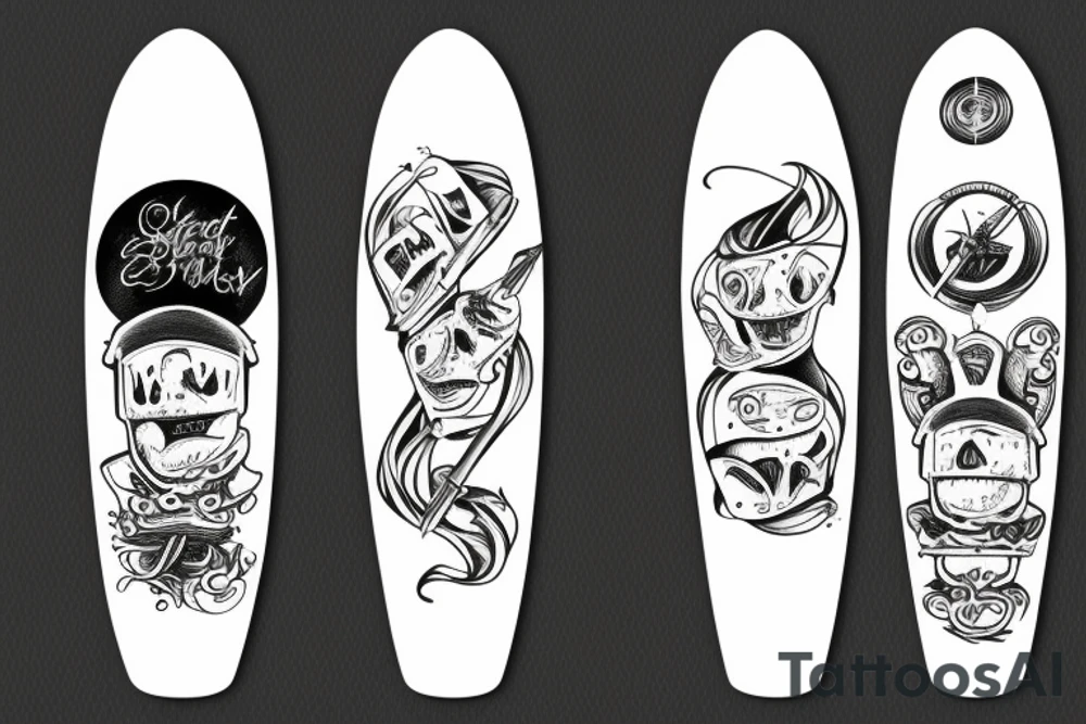 Longboard with Rest in Peace tattoo idea