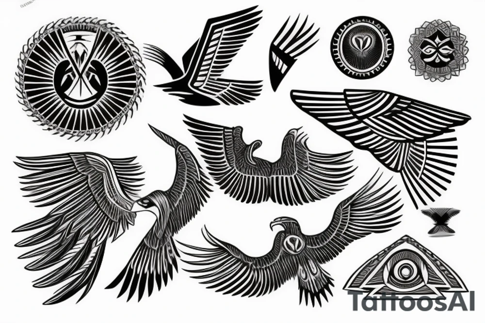 flying eagle symmetrical egyptian tattoo idea