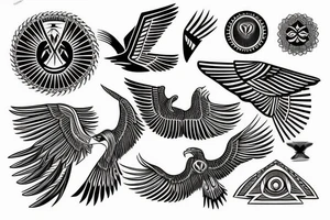 flying eagle symmetrical egyptian tattoo idea