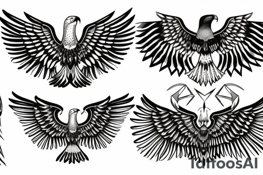 flying eagle symmetrical egyptian tattoo idea