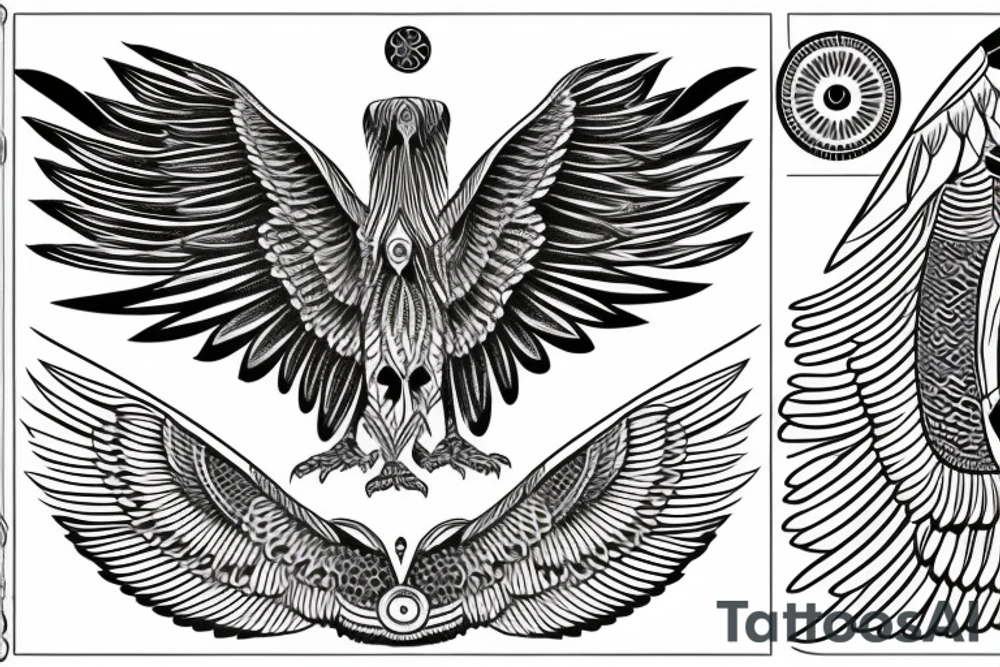 flying eagle symmetrical egyptian tattoo idea