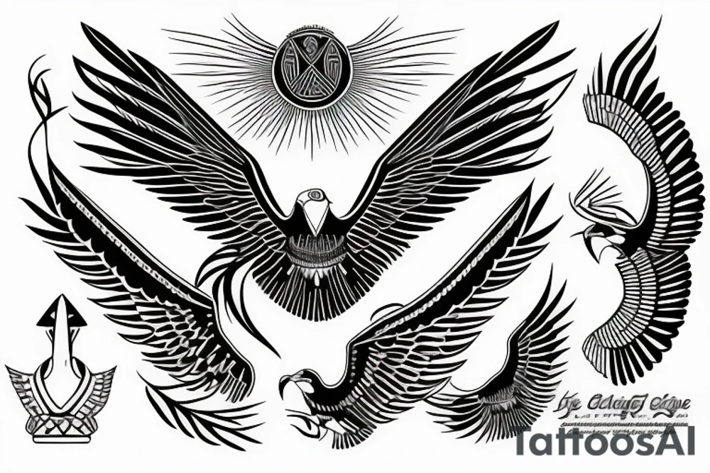 flying eagle symmetrical egyptian tattoo idea
