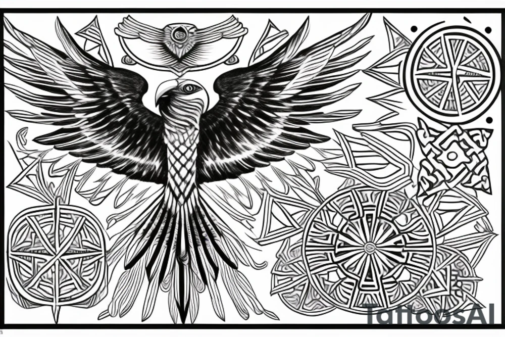 flying eagle symmetrical egyptian tattoo idea
