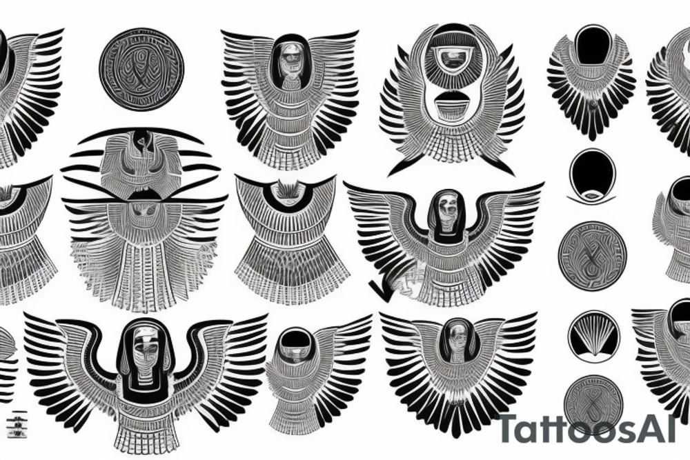 flying eagle symmetrical egyptian tattoo idea