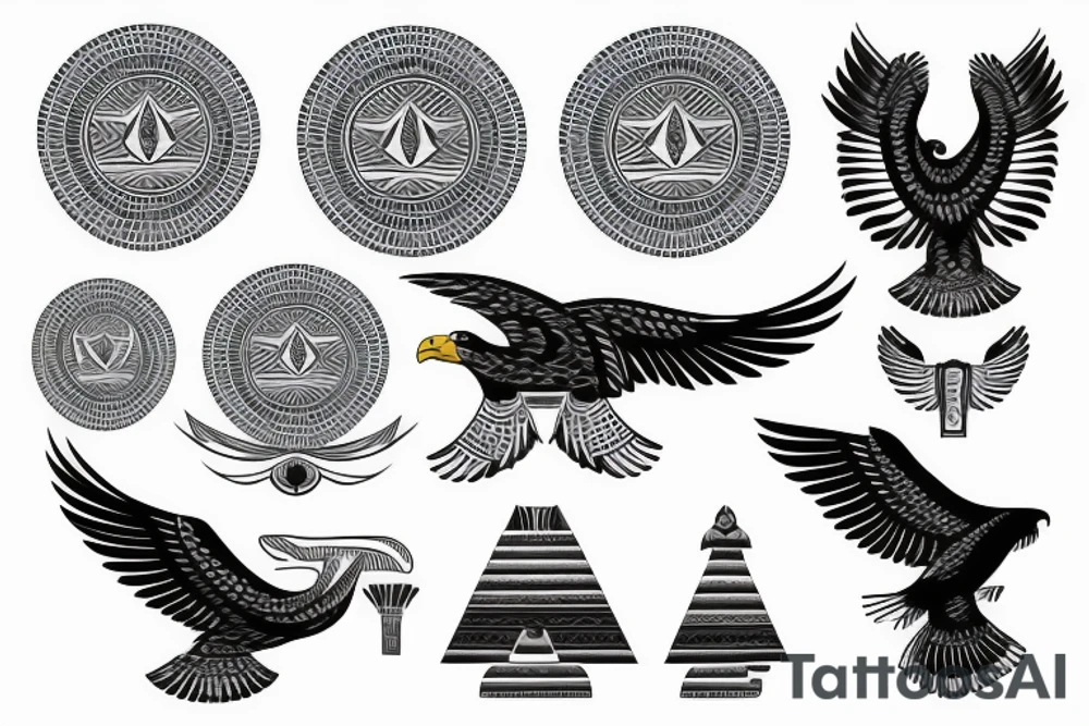 flying eagle symmetrical egyptian tattoo idea