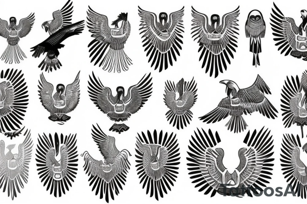 flying eagle symmetrical egyptian tattoo idea