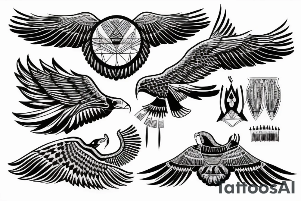 flying eagle symmetrical egyptian tattoo idea
