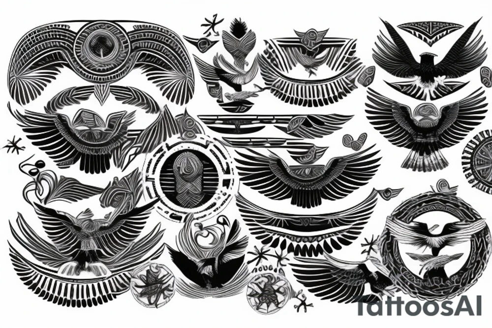 flying eagle symmetrical egyptian tattoo idea