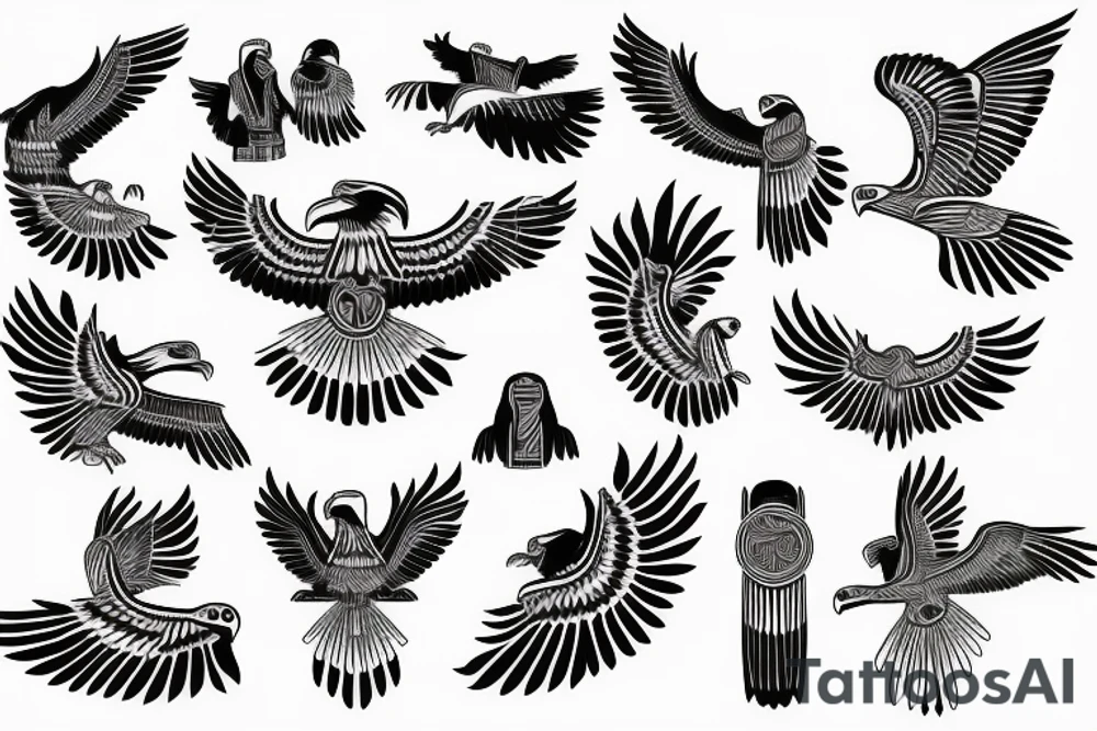 flying eagle symmetrical egyptian tattoo idea