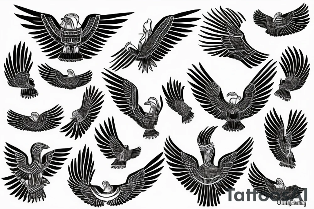 flying eagle symmetrical egyptian tattoo idea