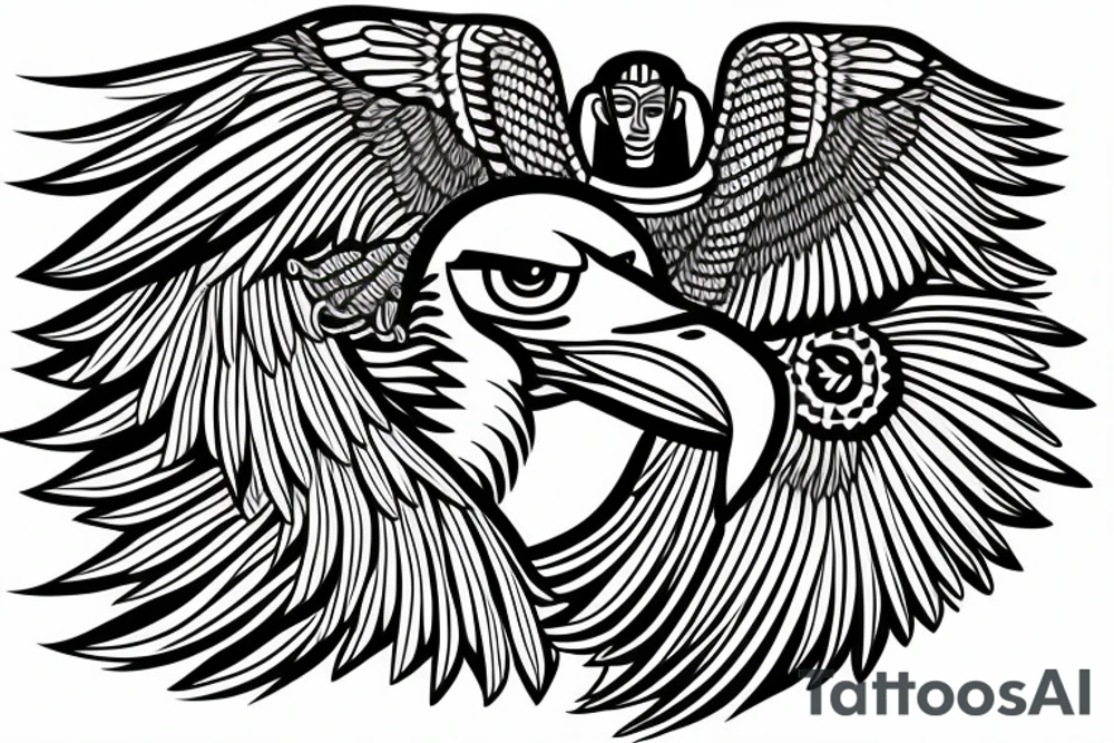 flying eagle symmetrical egyptian tattoo idea