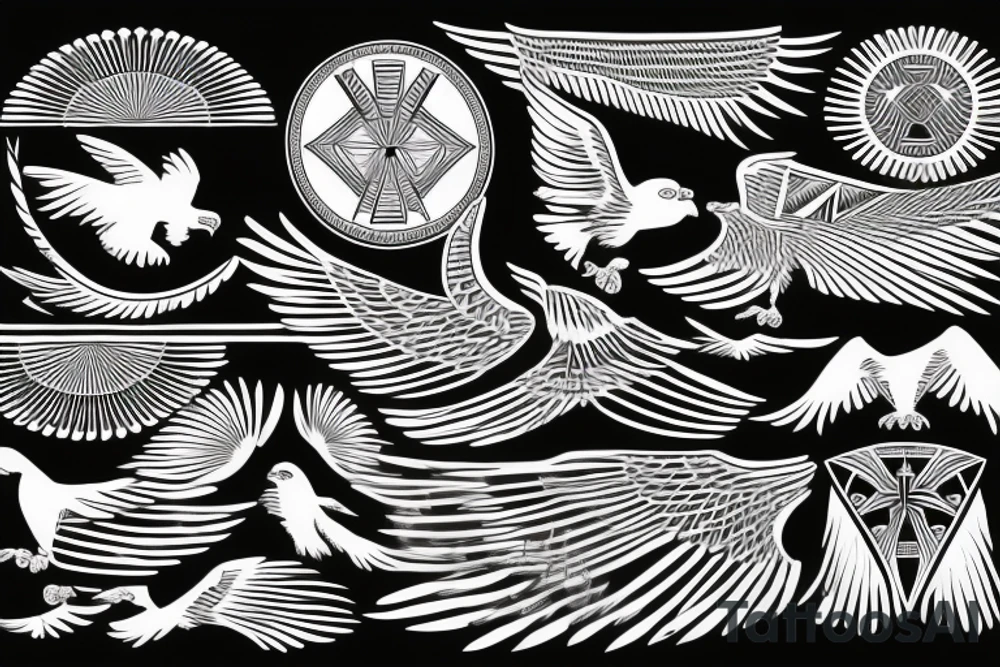 flying eagle symmetrical egyptian tattoo idea