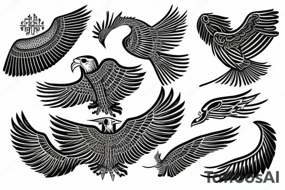 flying eagle symmetrical egyptian tattoo idea