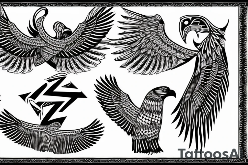 flying eagle symmetrical egyptian tattoo idea
