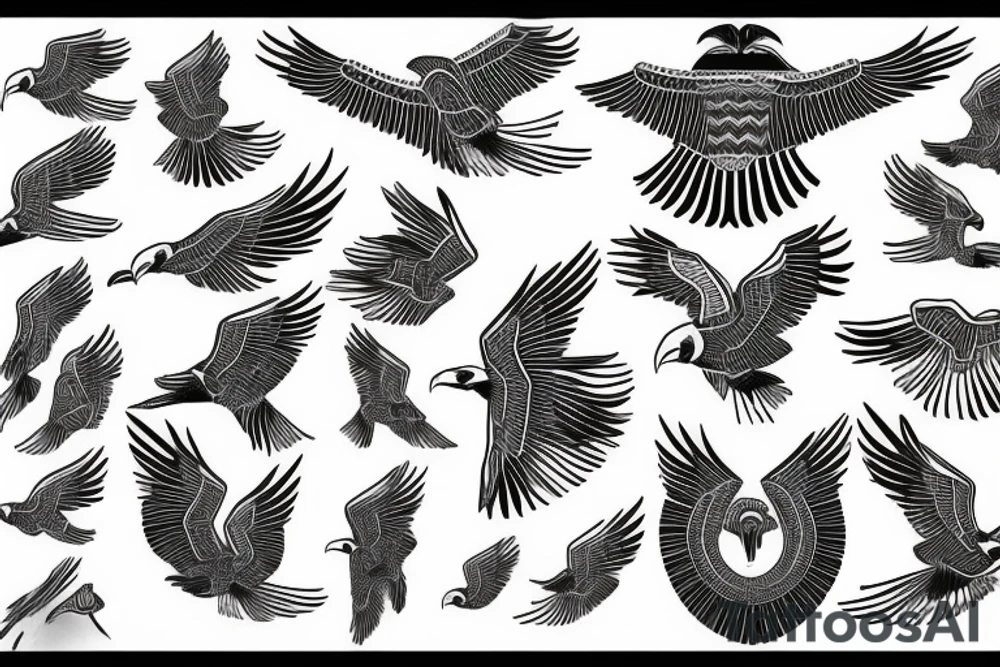 flying eagle symmetrical egyptian tattoo idea