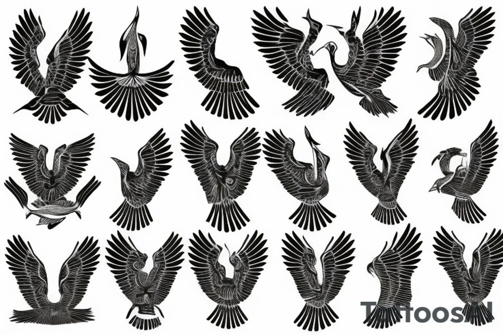 flying eagle symmetrical egyptian tattoo idea