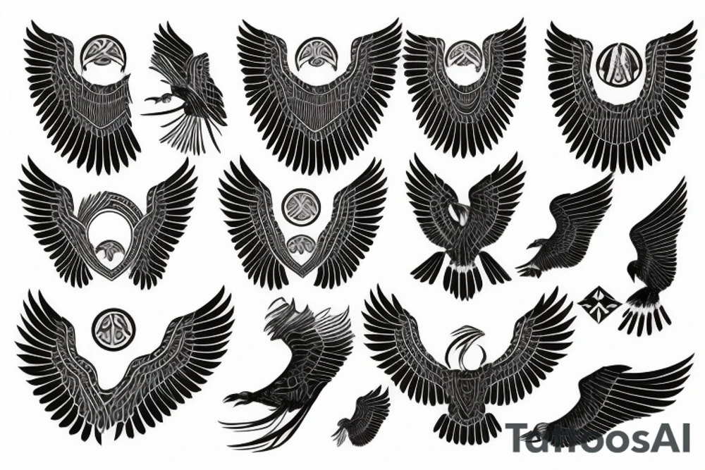 flying eagle symmetrical egyptian tattoo idea