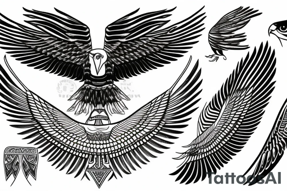 flying eagle symmetrical egyptian tattoo idea