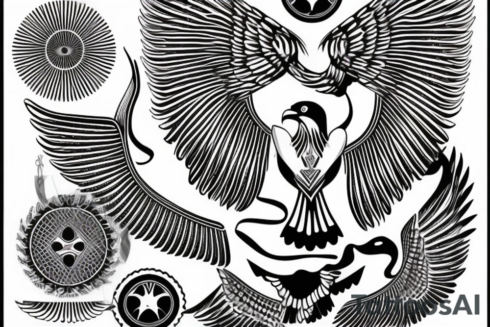 flying eagle symmetrical egyptian tattoo idea