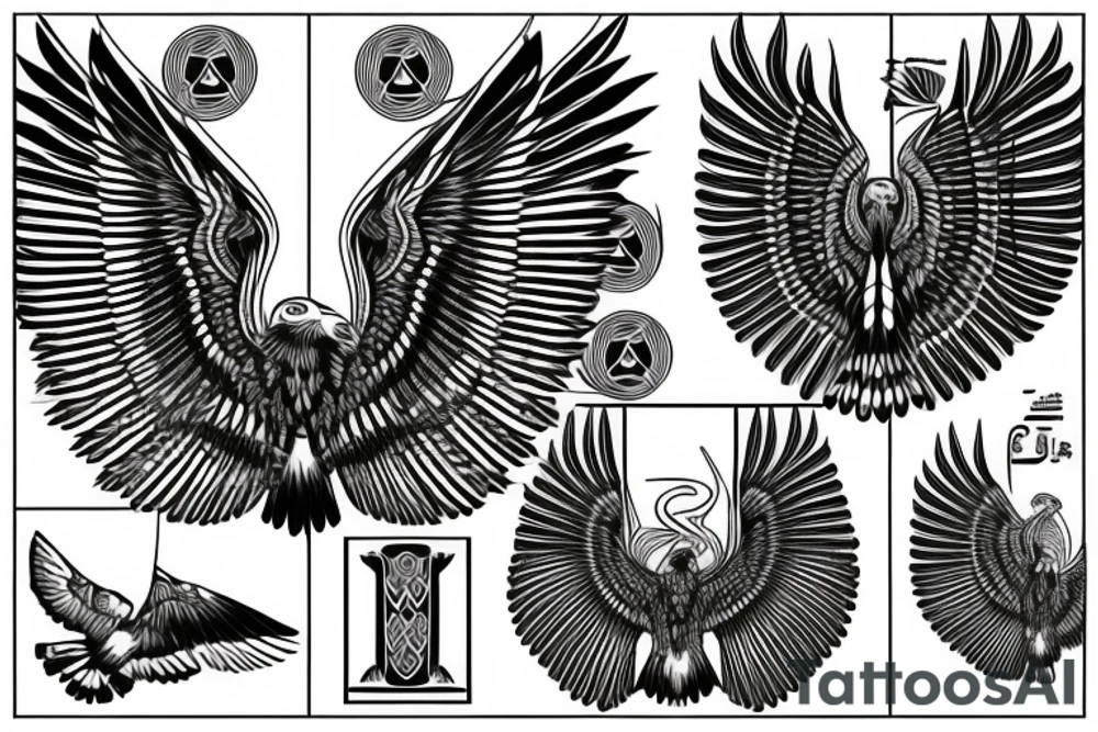 flying eagle symmetrical egyptian tattoo idea