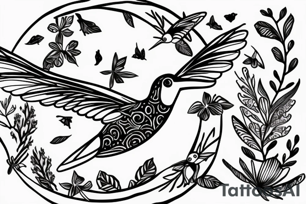 Hummingbird flying in a moon tattoo idea